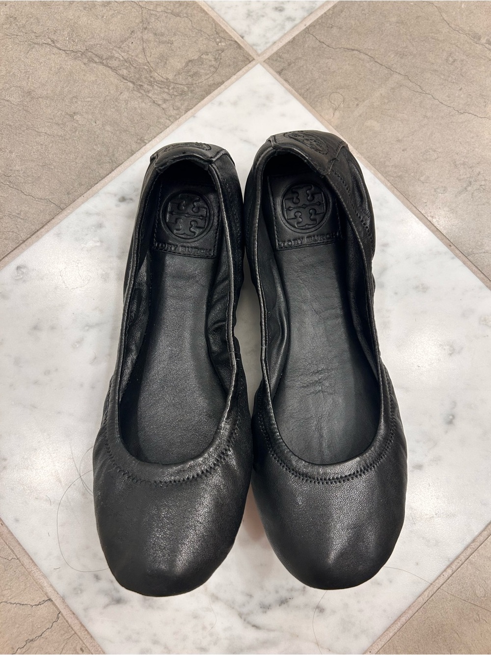 Tory Burch Eddie Lamb Leather Black Ballet Flats